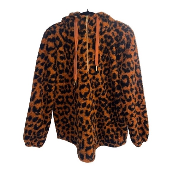 Leopard print Sherpa half zip hoodie - Picture 4 of 7